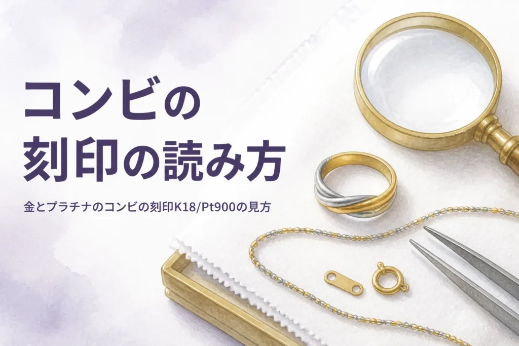 金とプラチナのコンビの刻印の読み方を解説する記事のアイキャッチ