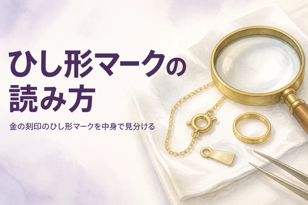 金の刻印のひし形マークの読み方を表すアイキャッチ