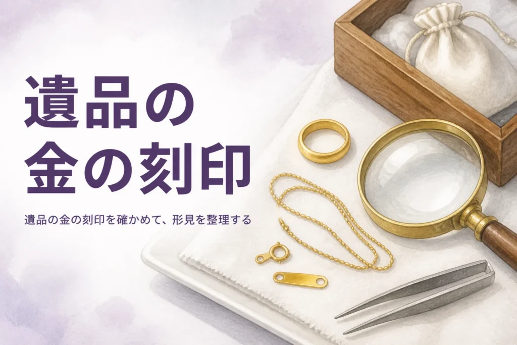 遺品の金の刻印を確かめて形見の指輪やネックレスを整理する記事のアイキャッチ