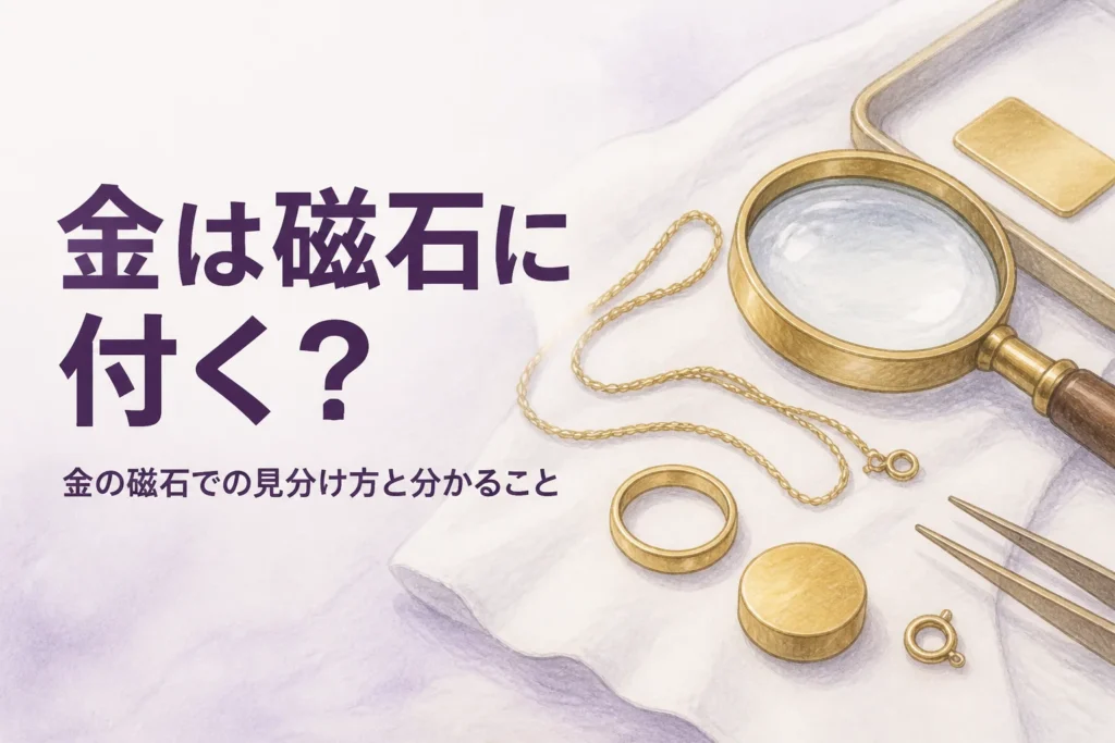 金は磁石に付くのか、磁石での見分け方と分かること・分からないことを解説する記事のアイキャッチ