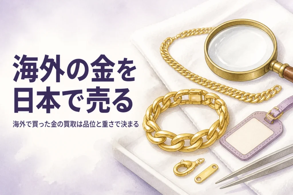 海外で買った金の買取と査定の受け方を解説する記事のアイキャッチ