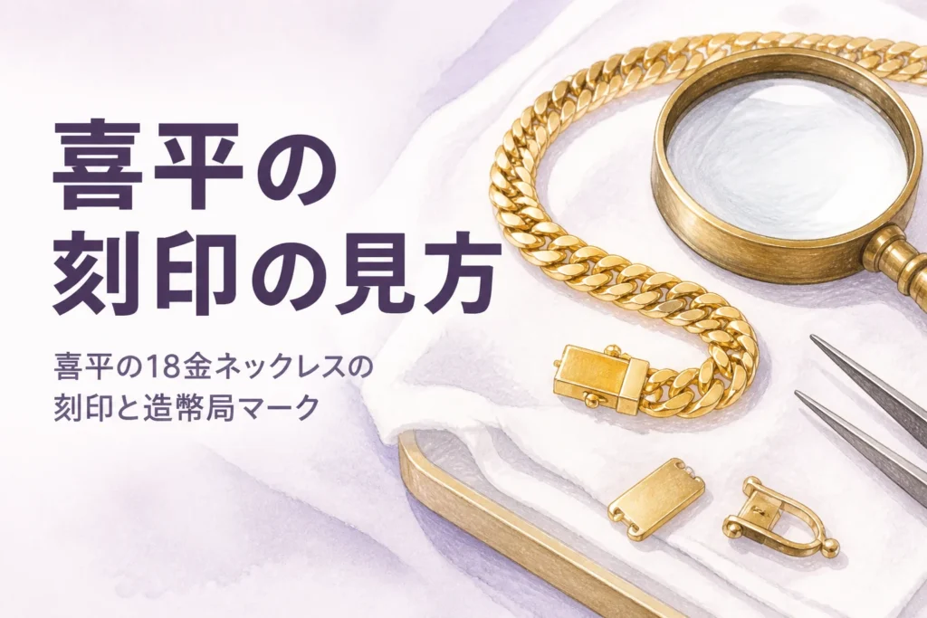 喜平の18金ネックレスの刻印の見方を表すアイキャッチ