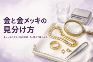 金と金メッキの見分け方を刻印・色・重さ・磁石・店の検査で解説する記事のアイキャッチ
