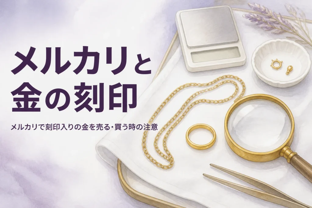 メルカリで刻印入りの金を売る・買う時の注意を解説する記事のアイキャッチ