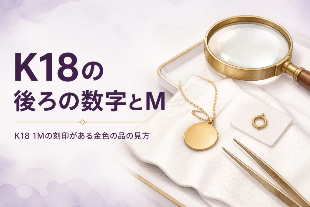 K18 1Mの刻印がある金色の品の見方を表すアイキャッチ