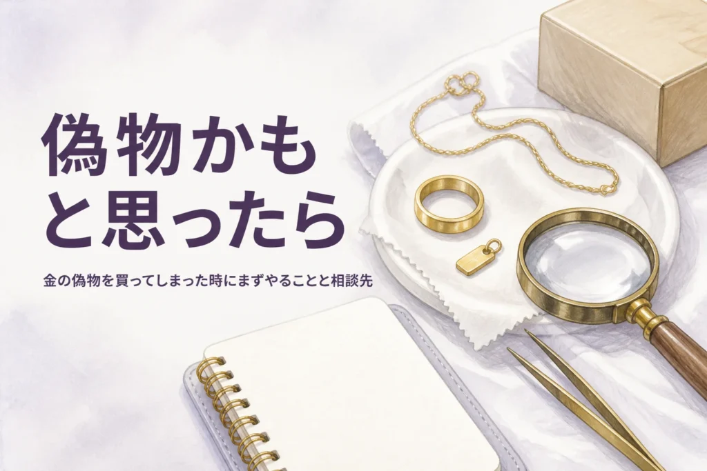金の偽物を買ってしまった時の対処と相談先を解説する記事のアイキャッチ