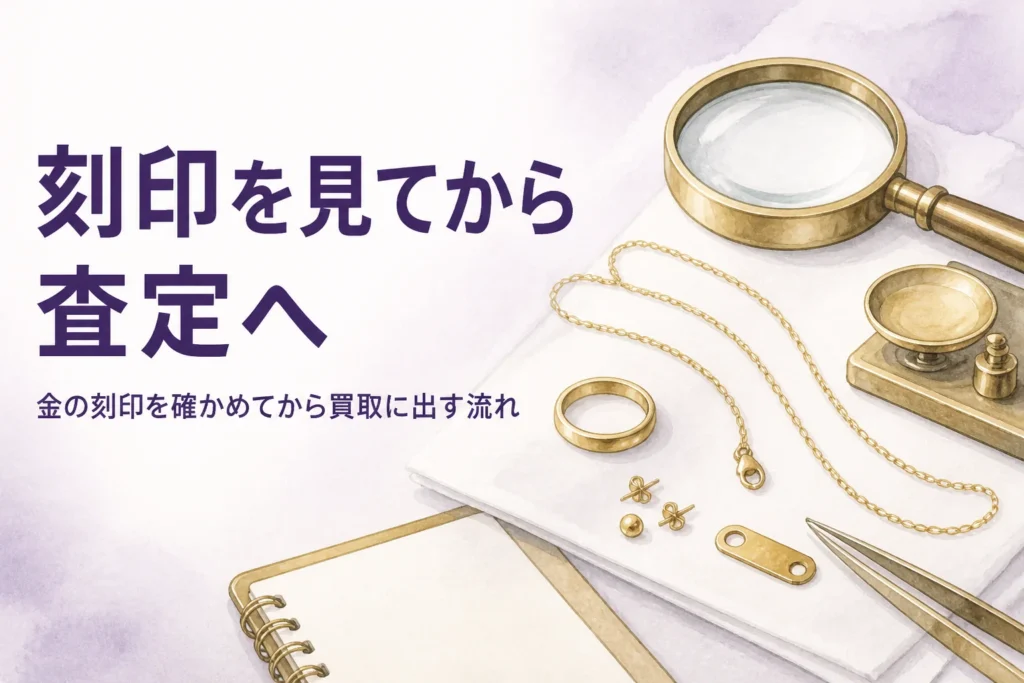 金の刻印を確かめてから買取の査定に出す流れを解説する記事のアイキャッチ