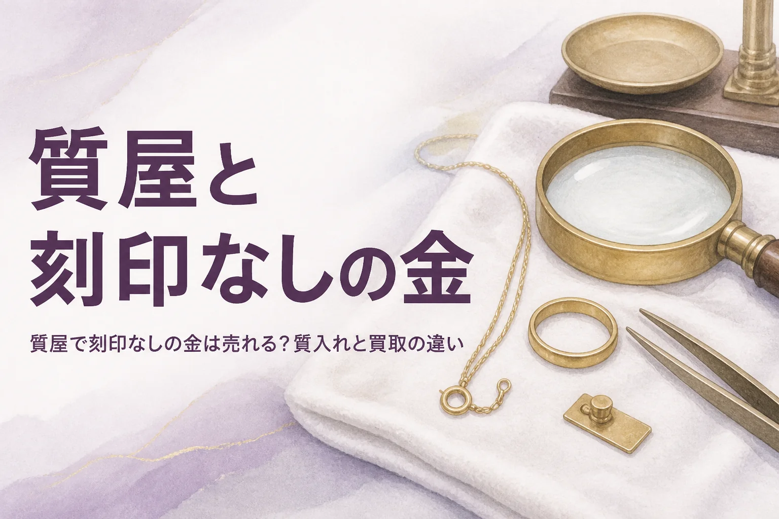 質屋で刻印なしの金を売る時の質入れと買取の違いを解説する記事のアイキャッチ